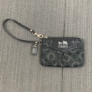 Coach Wristlet Womens Small Black Canvas Madison Op Art Corner Zip Clutch